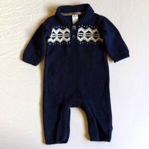 carter's navy shawl collar cotton knit sweater jumpsuit 3 months baby boy